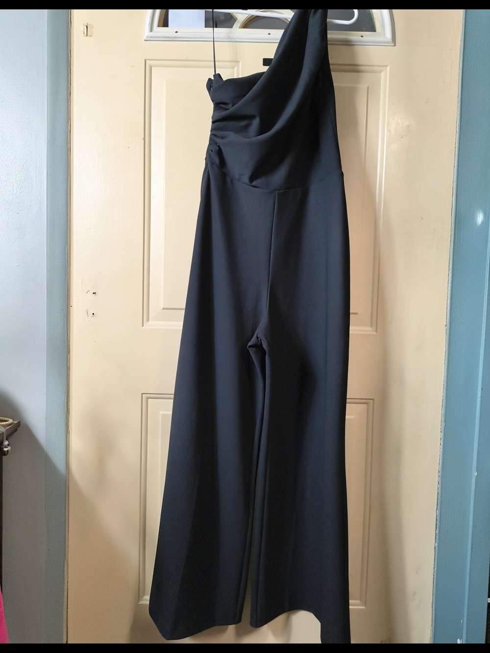 Abercrombie & Fitch Black One-Shoulder Wide-Leg Jumpsuit with Draped Bodice